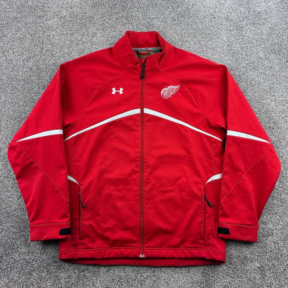 Under Armour Detroit Red Wings Jacket Mens Large Red NHL Hockey Miller Lite Logo